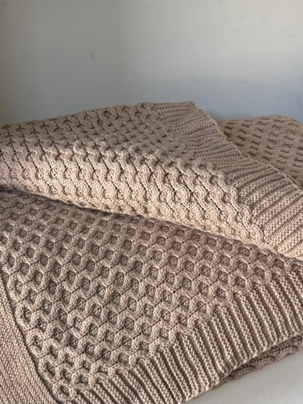 Boll & Branch Organic Cotton Cable Knit Throw Blanket Taupe Beige 55x70